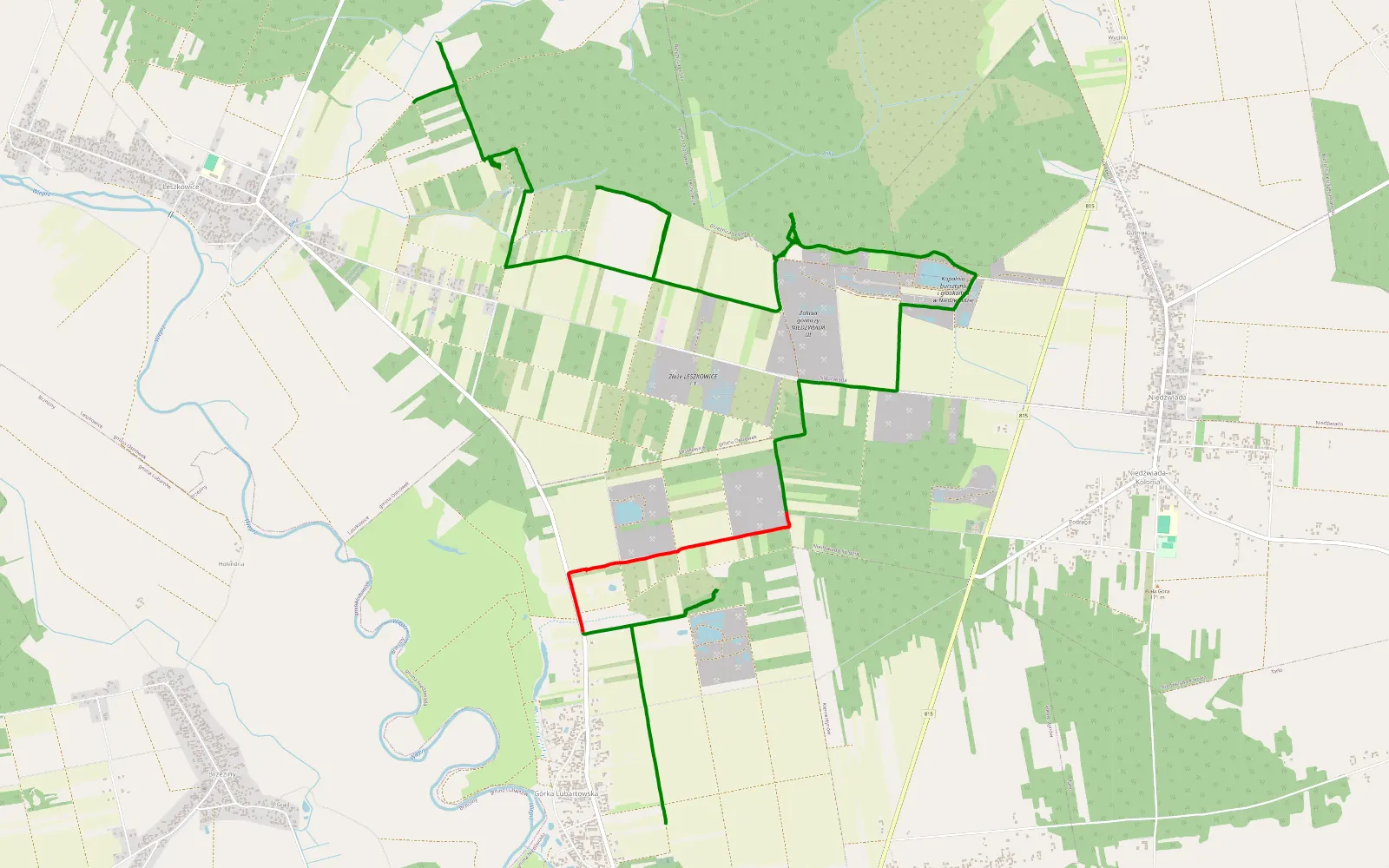 Mapa trasy Górka Lubartowska - Leszkowice - 15.1 km trasy offroad, Powiat Lubartowski