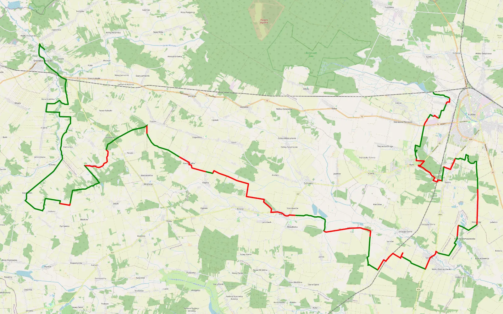 Map of Stoczek Łukowski - Poważe - 65 km offroad trail, Łuków County