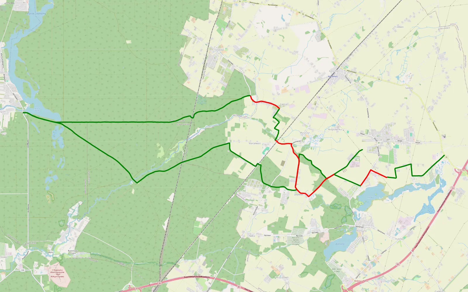 Mapa trasy Dobrcz-Samociążek-Dobrcz Antena - 26.6 km trasy offroad, Powiat Bydgoski