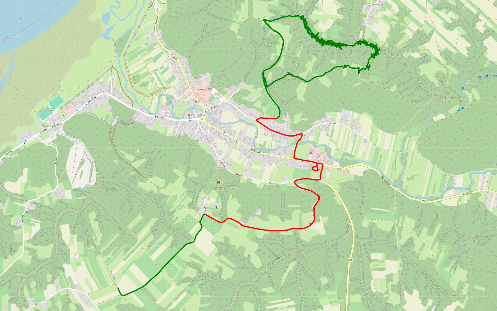 Mapa trasy Wylągi - Bochotnica - 15.2 km trasy offroad, Powiat Puławski