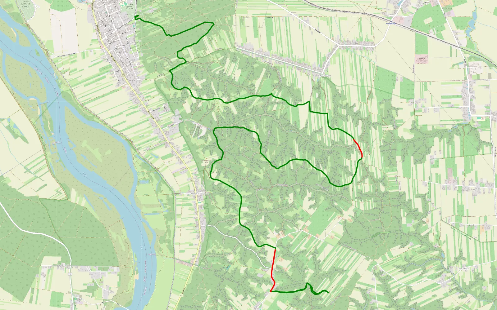 Mapa trasy Włostowice - Zbędowice - 17.9 km trasy offroad, Powiat Puławski