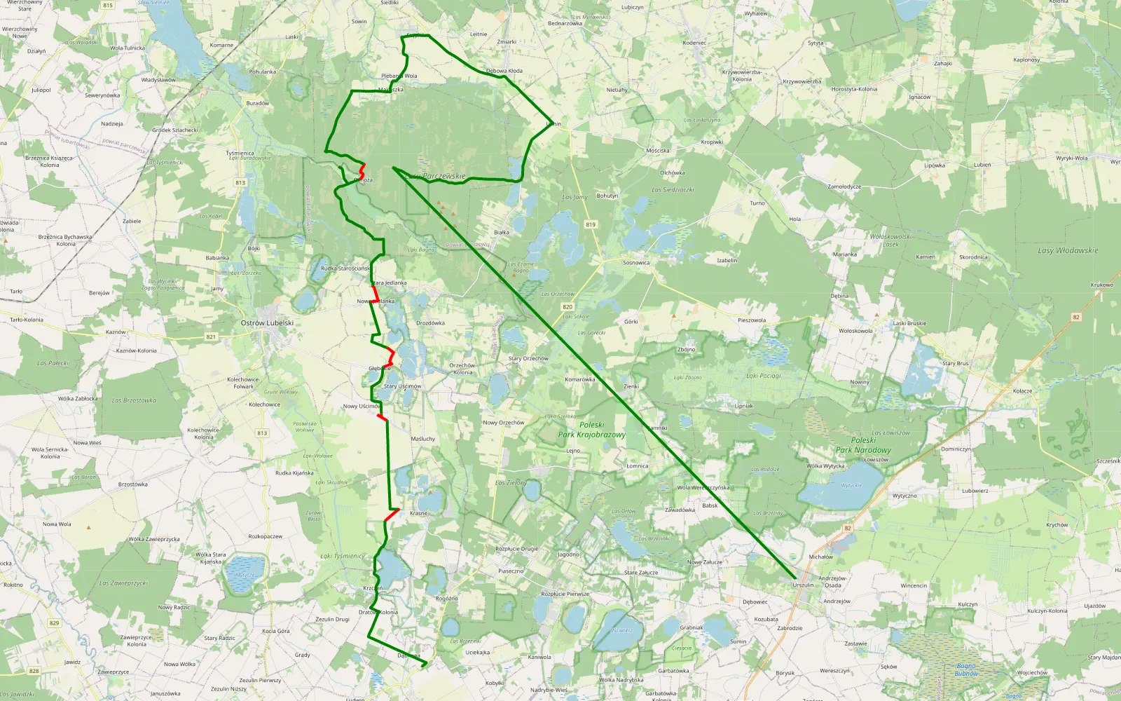 Map of Dratów - Urszulin - 31 km offroad trail, Lubartów County