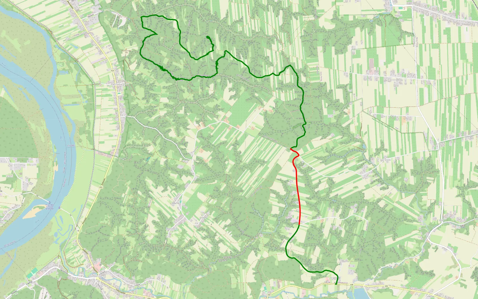 Mapa trasy SZLAK NADWIŚLAŃSKI - 14.6 km trasy offroad, Powiat Puławski