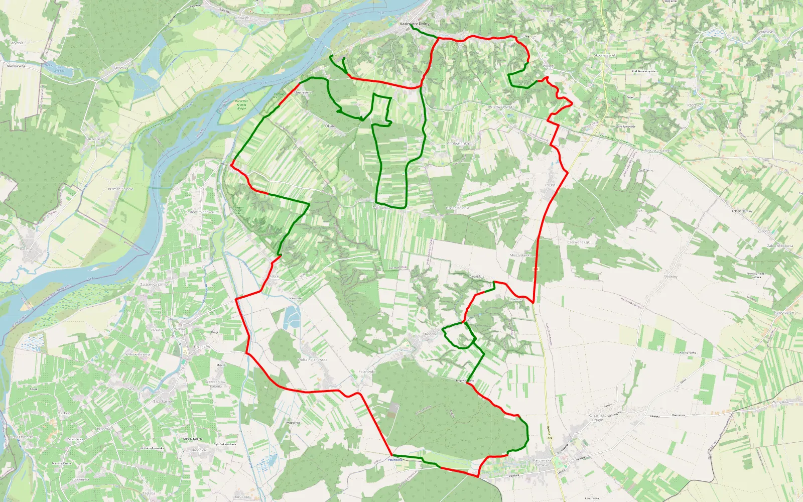Mapa trasy Okolice kazimierza - 42.2 km trasy offroad, Powiat Opolski