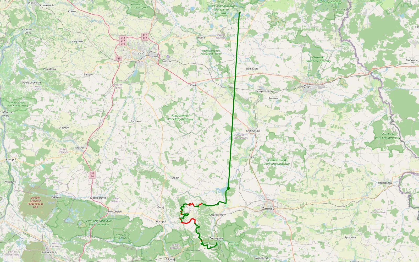 Map of Zwierzyniec - Grabniak - 57.2 km offroad trail, Biłgoraj County
