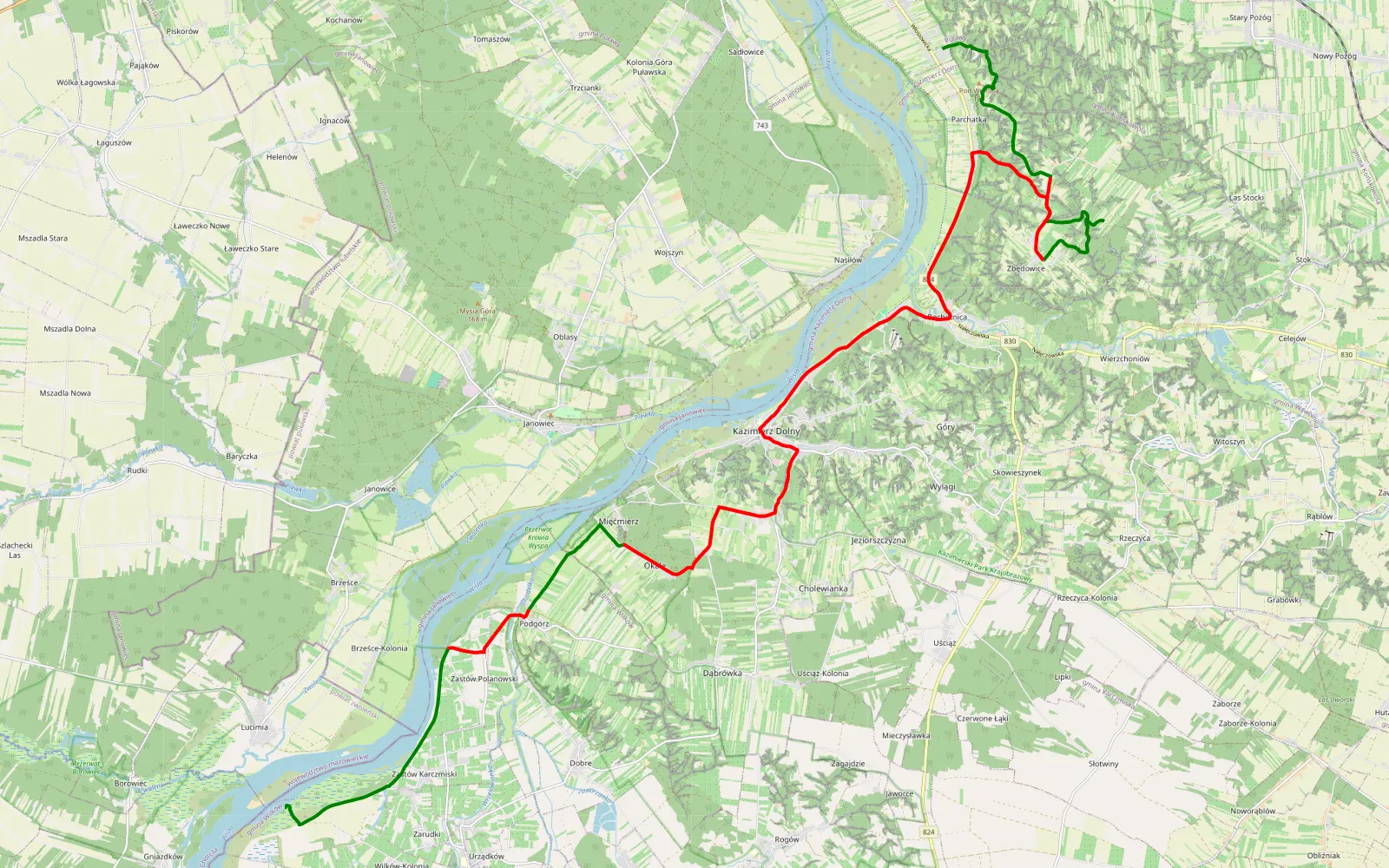 Mapa trasy Parchatka - Lucimia - 32.9 km trasy offroad, Powiat Puławski
