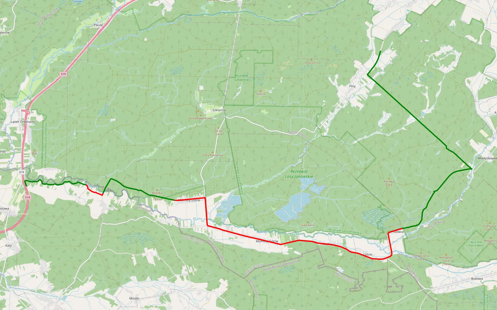 Mapa trasy Krzemień-Gwizdów - Domostawa - 30.4 km trasy offroad, Powiat Janowski