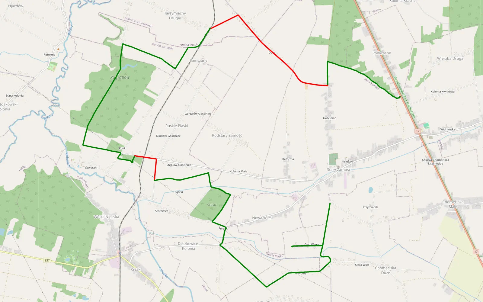 Map of Nowa Wieś - Zamość - 14 km offroad trail, Zamość County