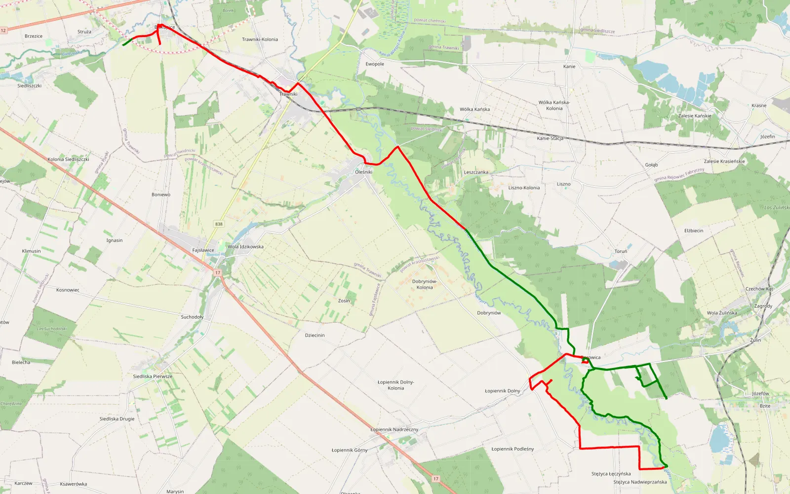 Map of Struża - Borowica - 33.5 km offroad trail, Krasnystaw County