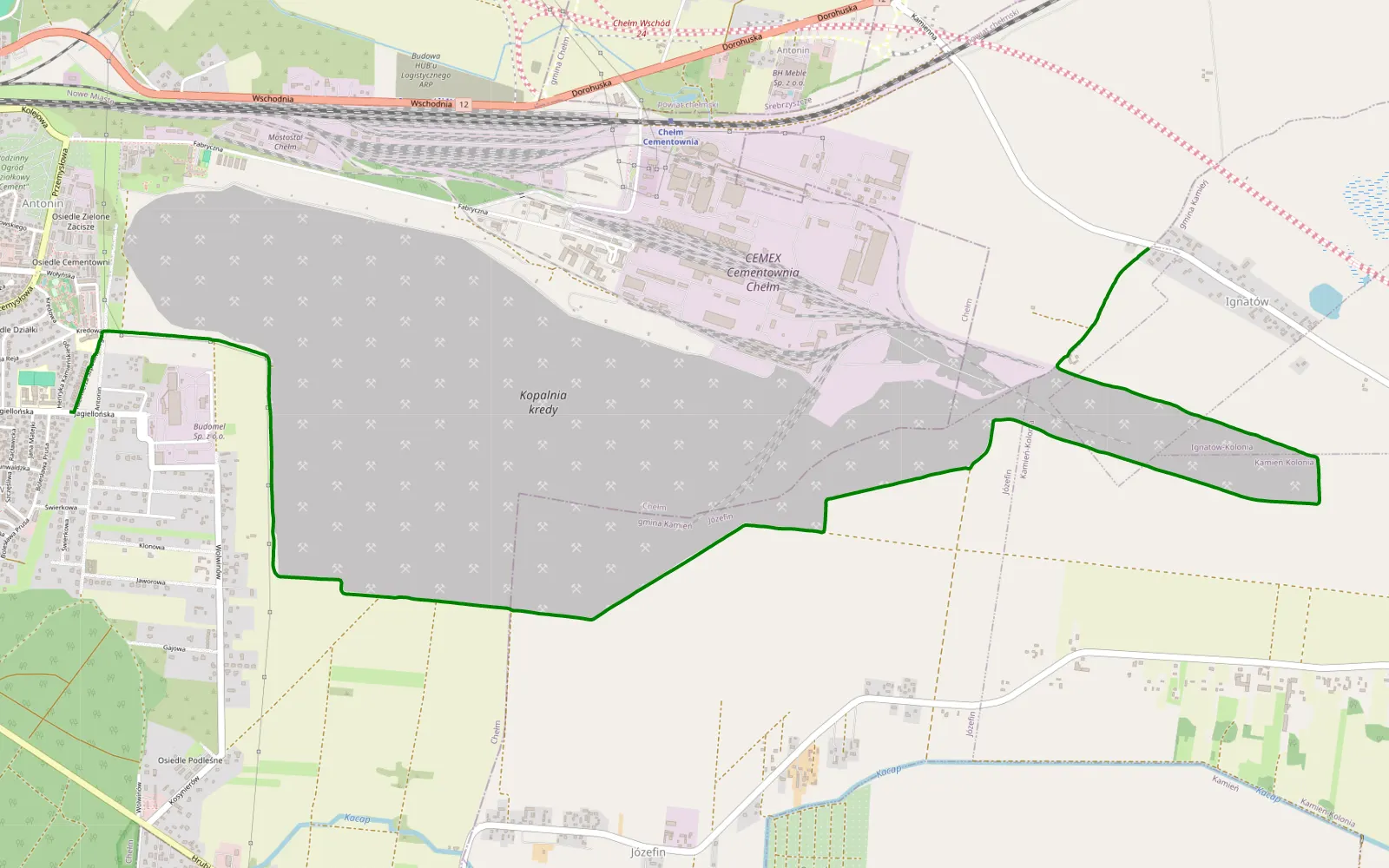 Mapa trasy Kopalnia Chełm - 7.6 km trasy offroad, Powiat Chełmski