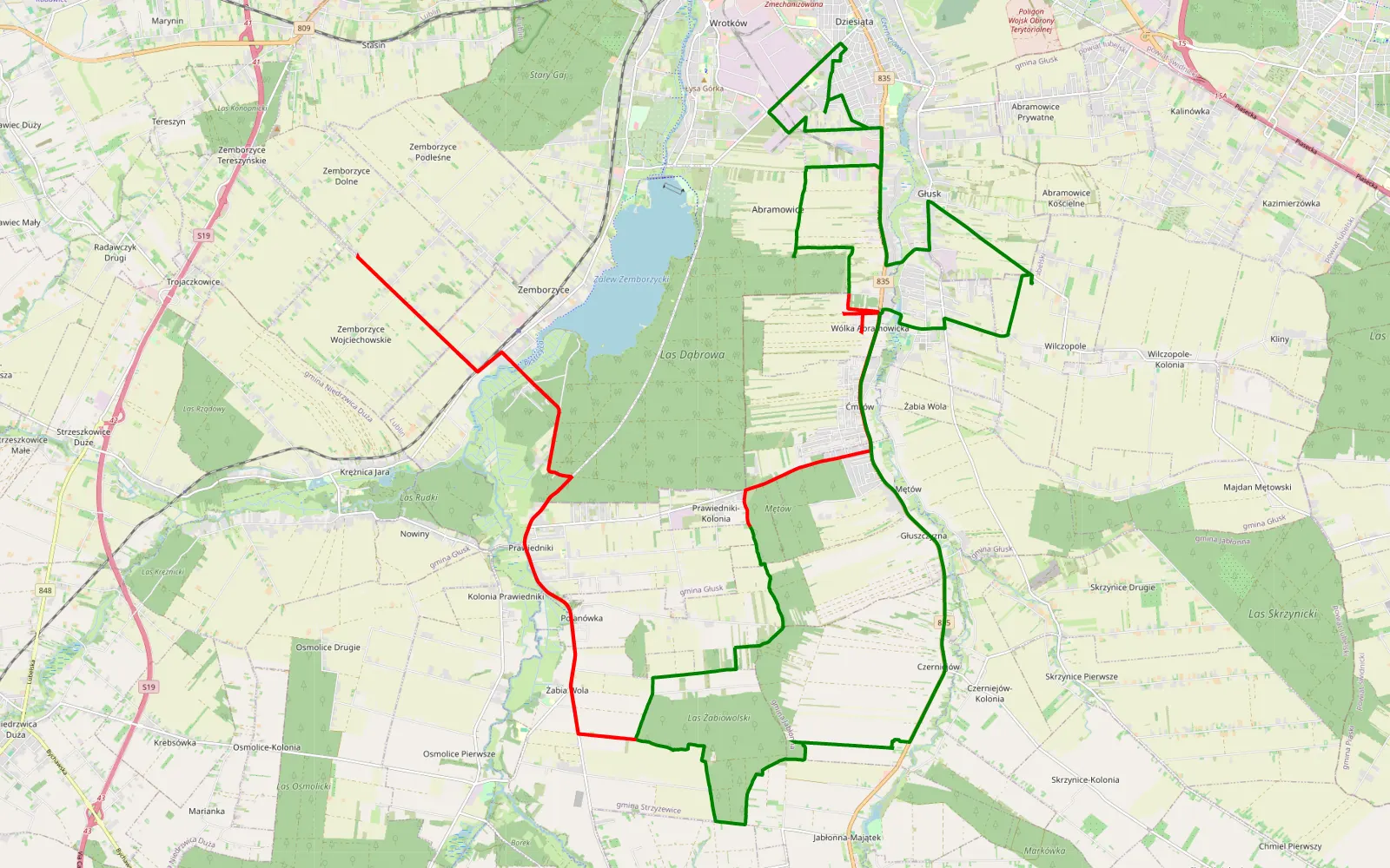 Mapa trasy Wilczopole - 45.9 km trasy offroad, Powiat Lubelski