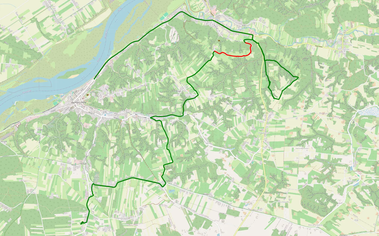 Mapa trasy Kazimierz Dolny - Cholewianka - 8.2 km trasy offroad, Powiat Puławski