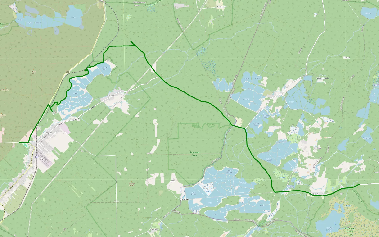 Mapa trasy Krasonie - Lipa - 5.4 km trasy offroad, Powiat Stalowowolski