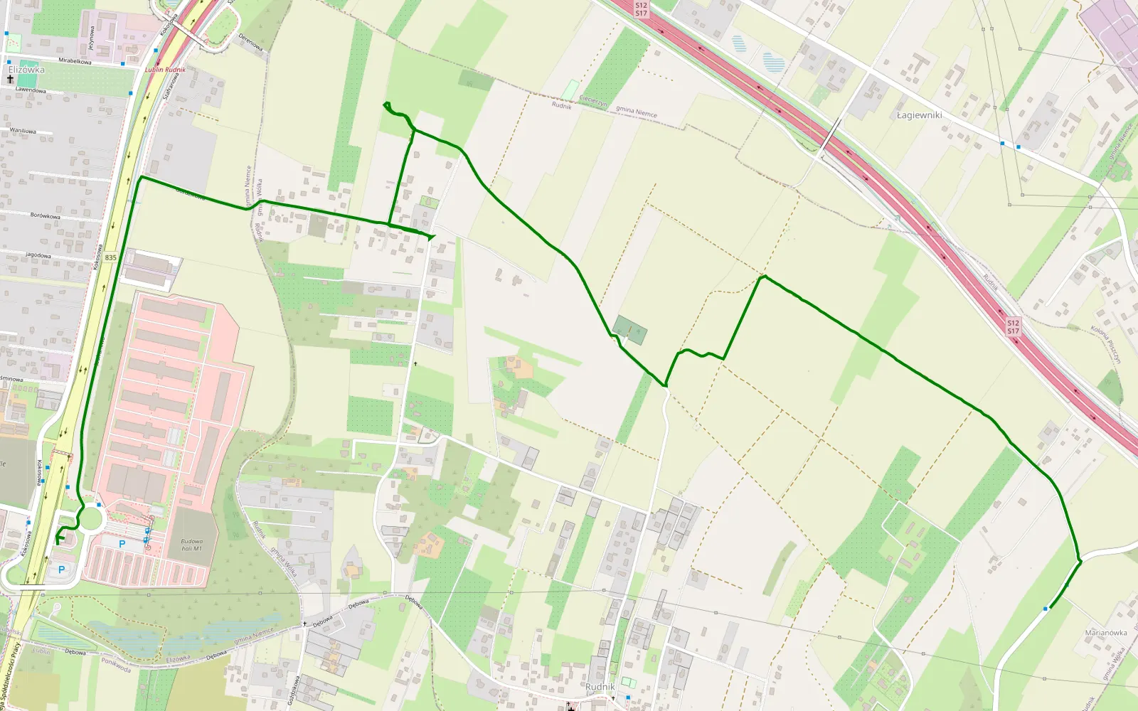 Mapa trasy boczna dożynkowej - Elizówka Orlen - 2.5 km trasy offroad, Powiat Lubelski
