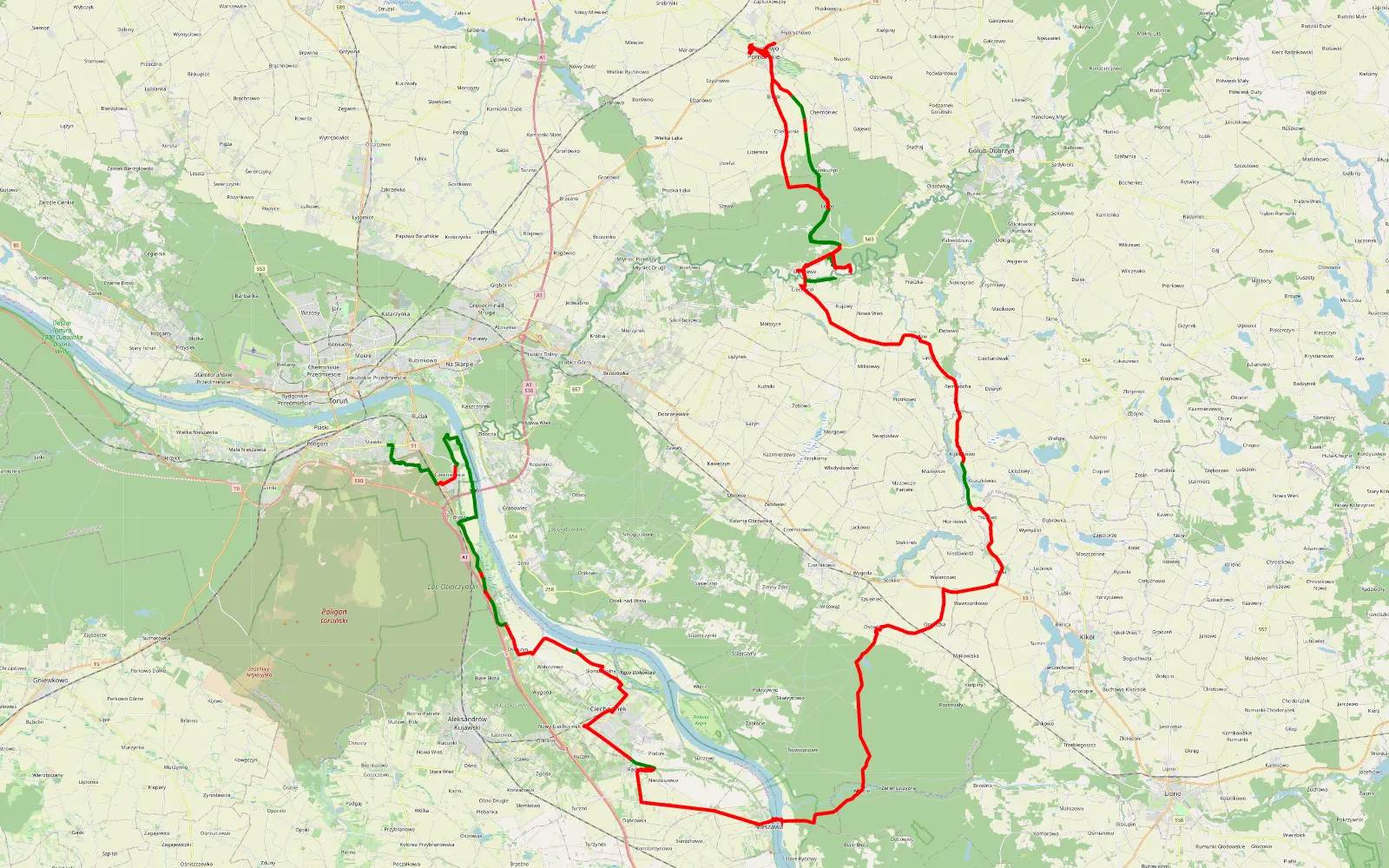 Mapa trasy Piaski - Ciechocin - 126 km trasy offroad, Powiat Golubsko-dobrzyński
