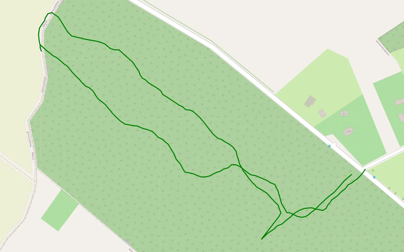Mapa trasy skubicha, szybki ogien w lesie - 0.8 km trasy offroad, Powiat Lubelski