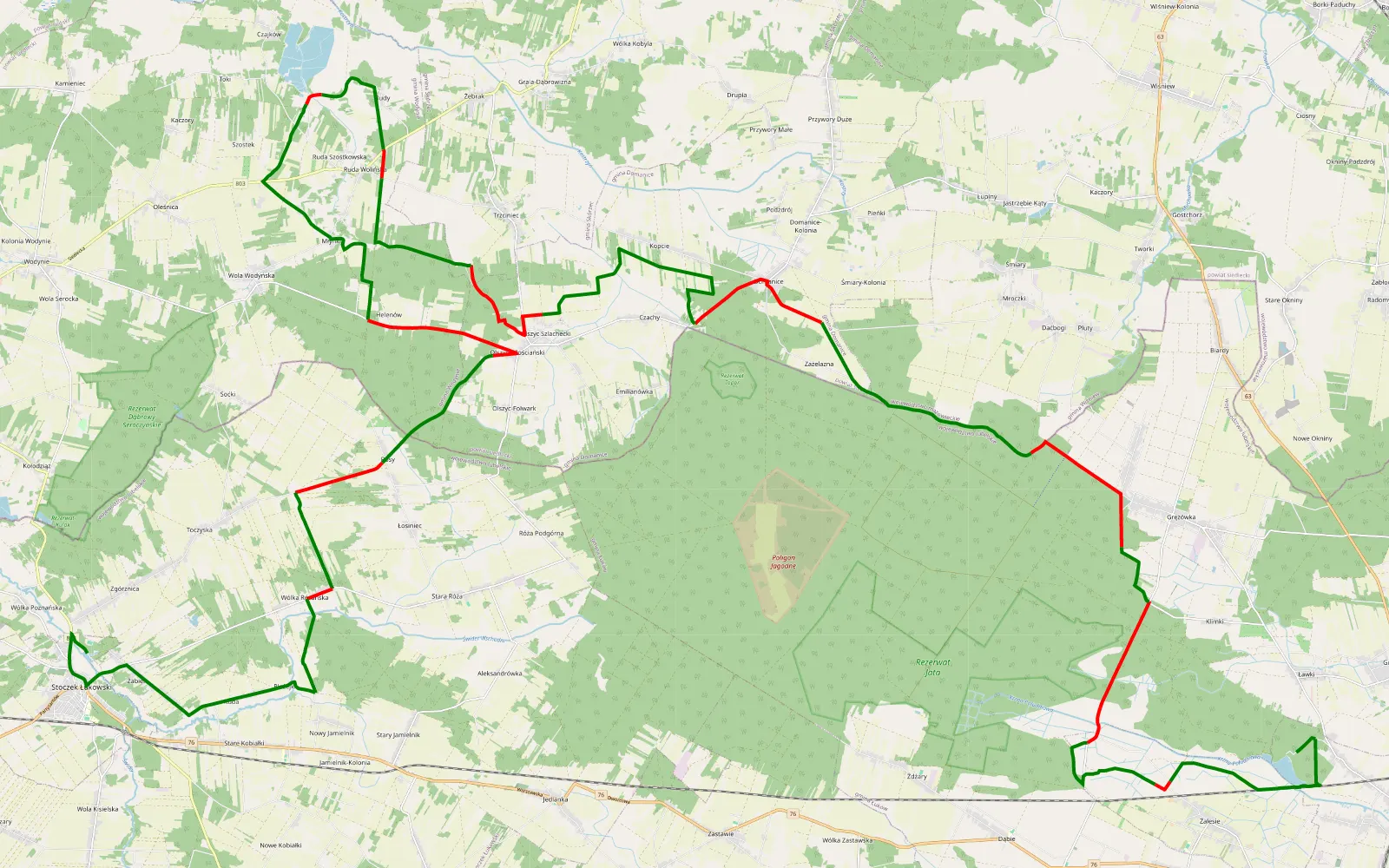 Map of Stoczek Łukowski - Zimna Woda - 60.7 km offroad trail, Siedlce County