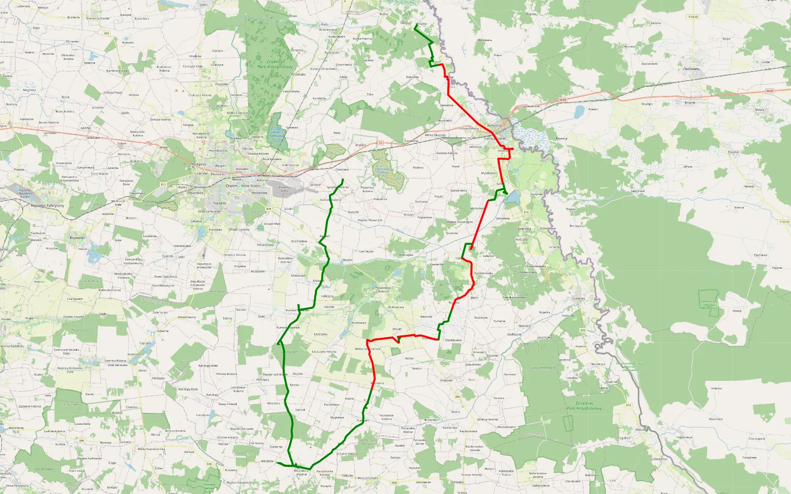 Map of Hniszów -do Jakuba Wedrowycza - 51.9 km offroad trail, Chełm County