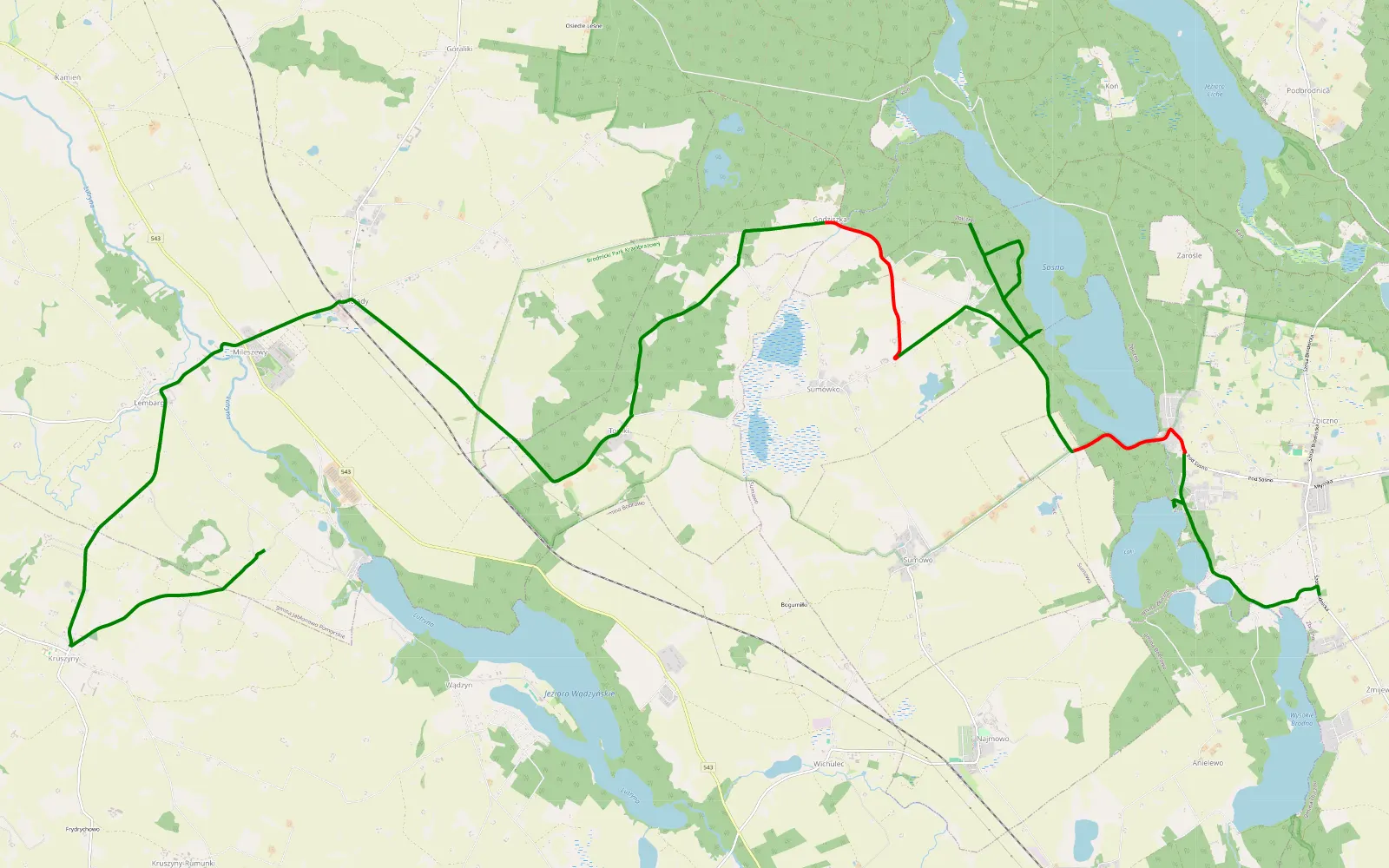 Mapa trasy Lembarg - Grzmięca - 14.6 km trasy offroad, Powiat Brodnicki