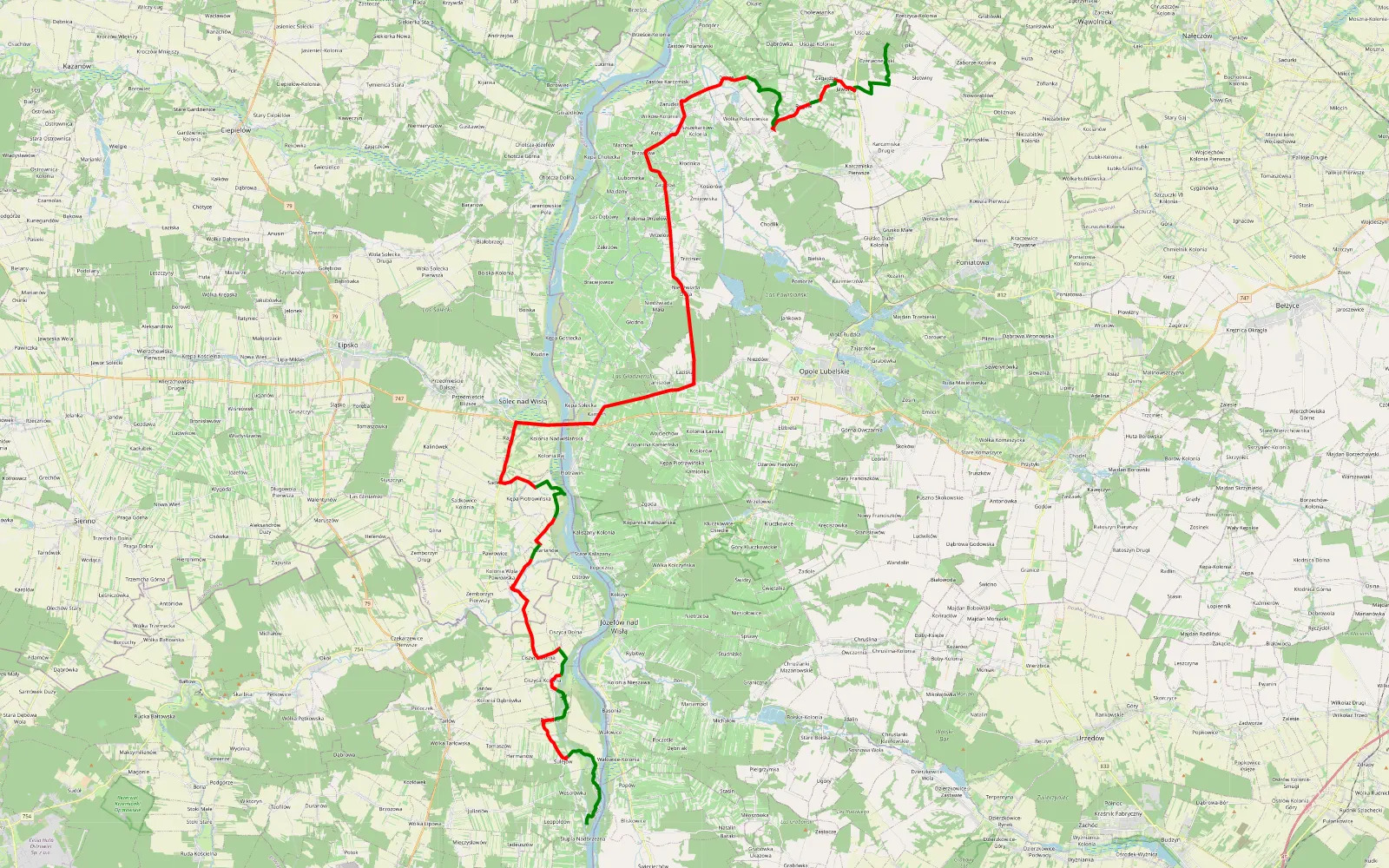 Map of Kolonia Słotwiny - Słupia Nadbrzeżna 05.2024 camp Sandomierz - 70.6 km offroad trail, Opole Lubelskie County