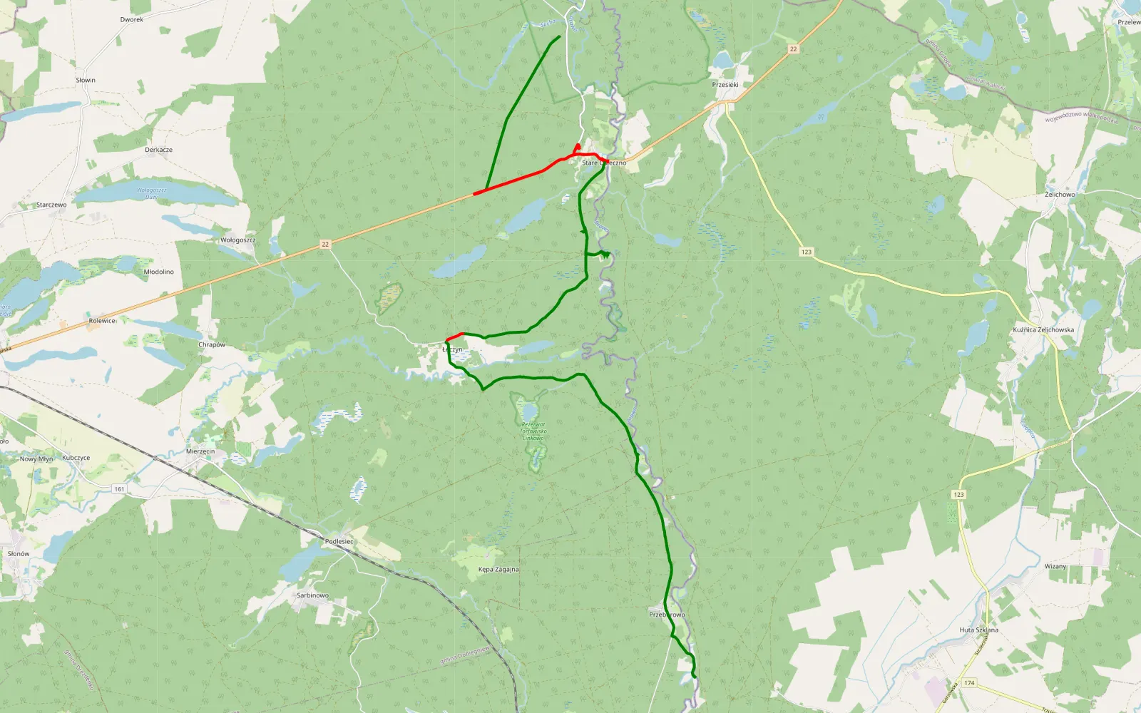 Map of Drawa - 24.7 km offroad trail, Strzelce-Drezdenko County