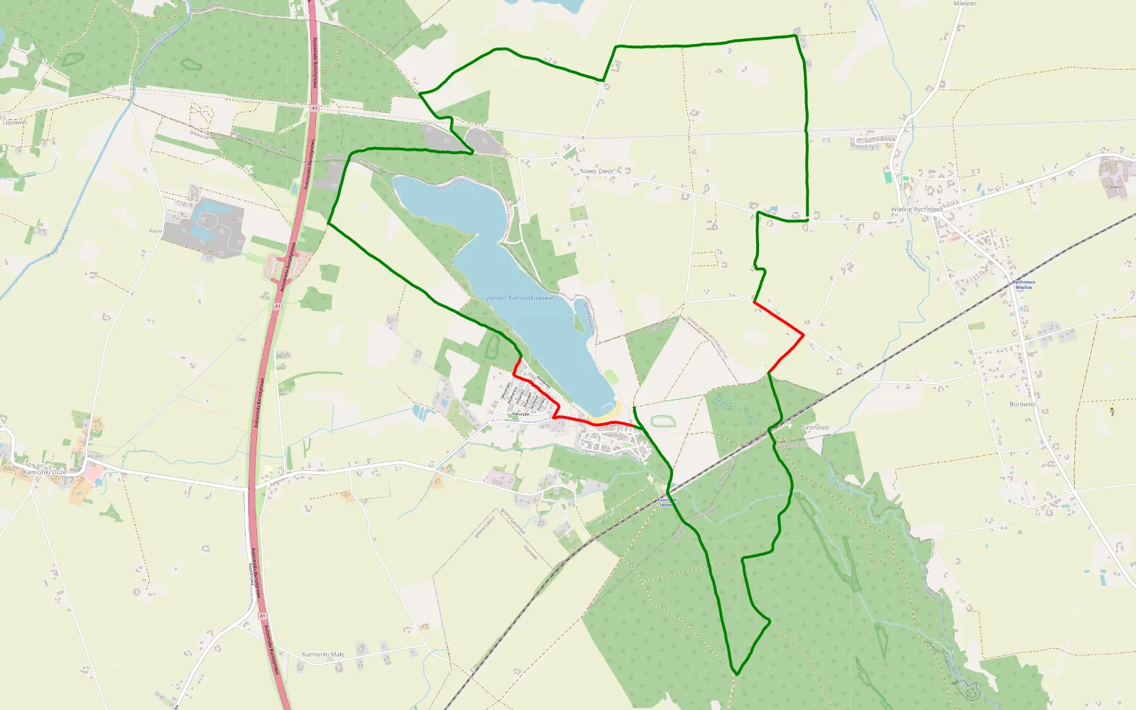 Mapa trasy Rychnowo - 14.5 km trasy offroad, Powiat Toruński