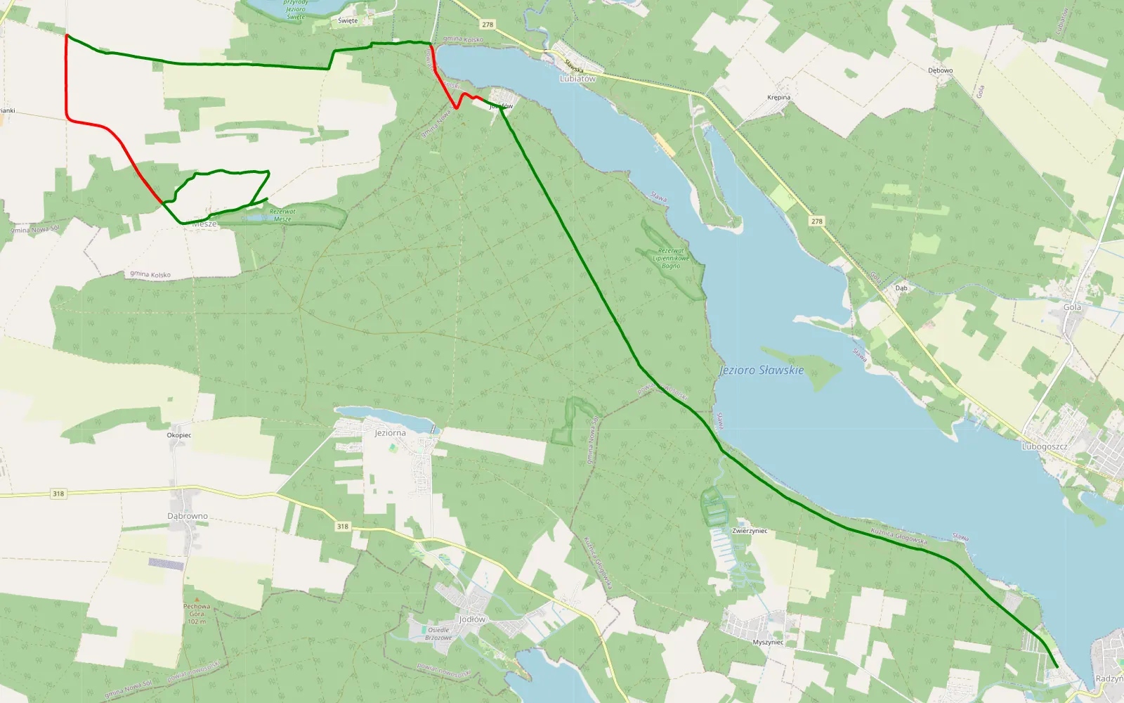 Map of Mesze - Radzyń - 15 km offroad trail, Nowa Sól County