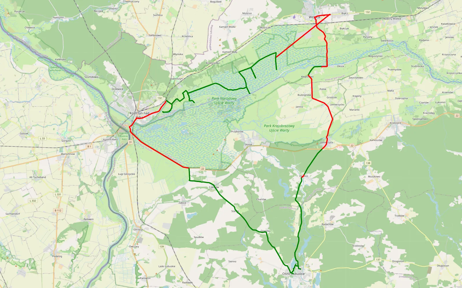 Map of AP Tack Polska 2 - 74.8 km offroad trail, Gorzów County