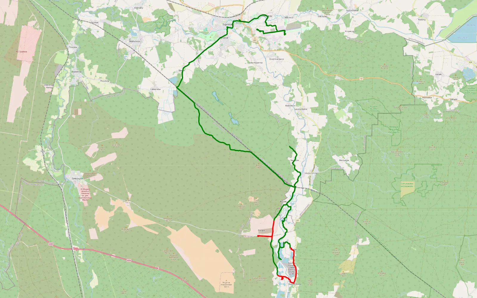 Map of Sieraków - Szprotawa - 34 km offroad trail, Bolesławiec County