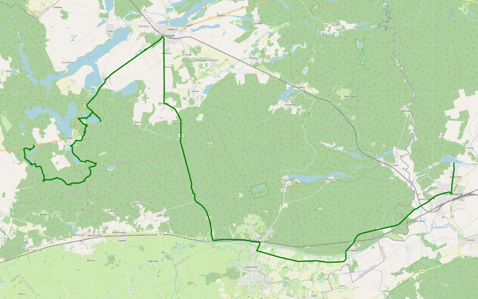 Map of Długie - Łokacz Mały - 17.1 km offroad trail, Strzelce-Drezdenko County