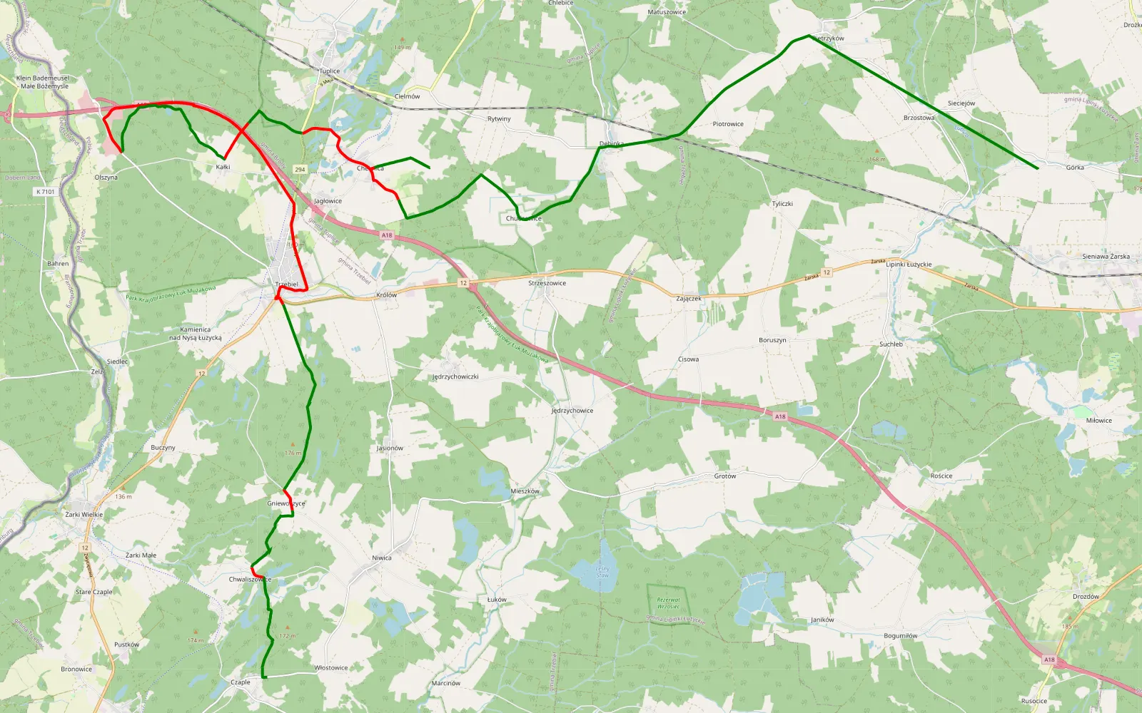 Mapa trasy Włostowice - Górka - 30.8 km trasy offroad, Powiat Żarski