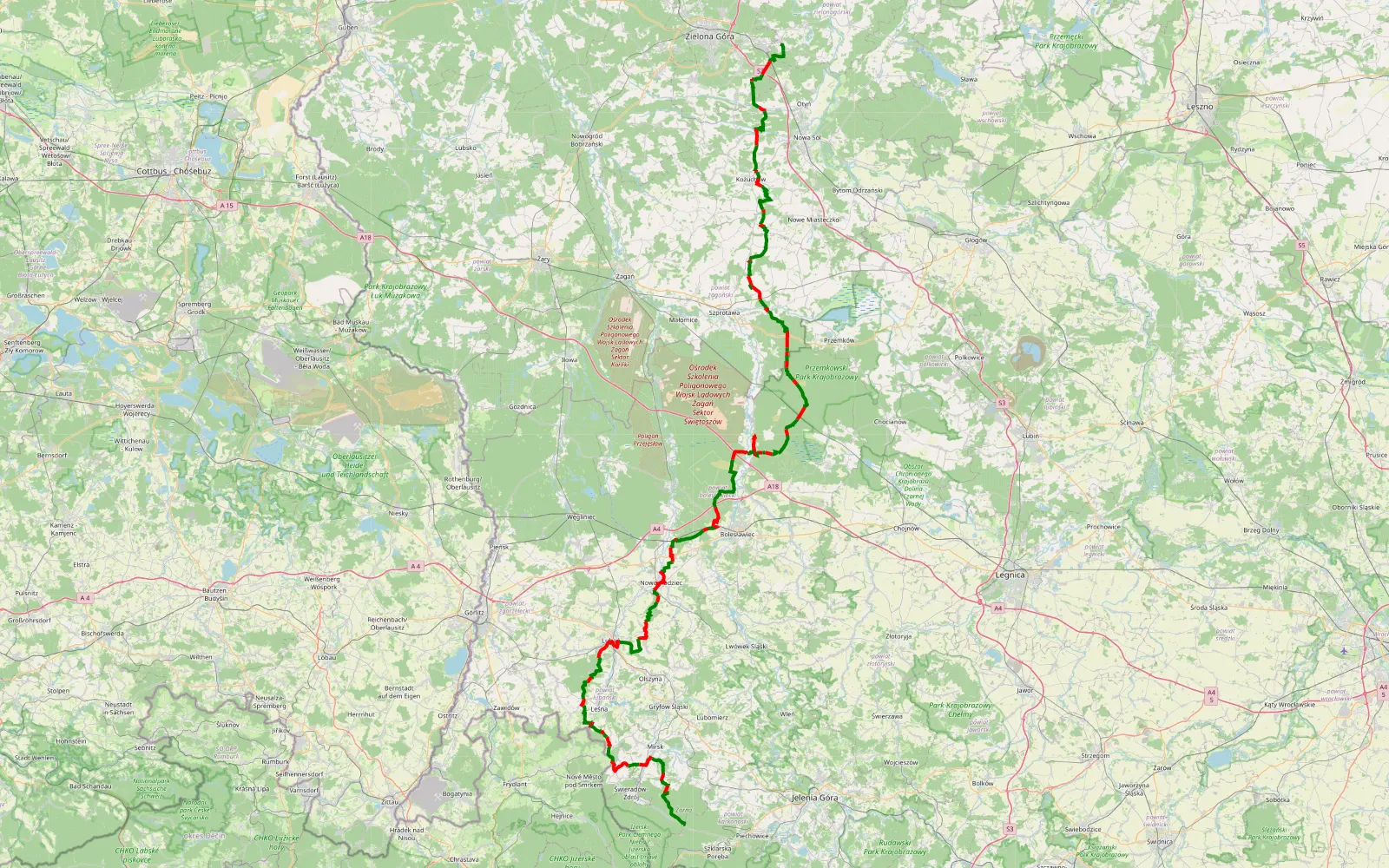Map of Droszków - Jakuszyce - 201.5 km offroad trail, Bolesławiec County