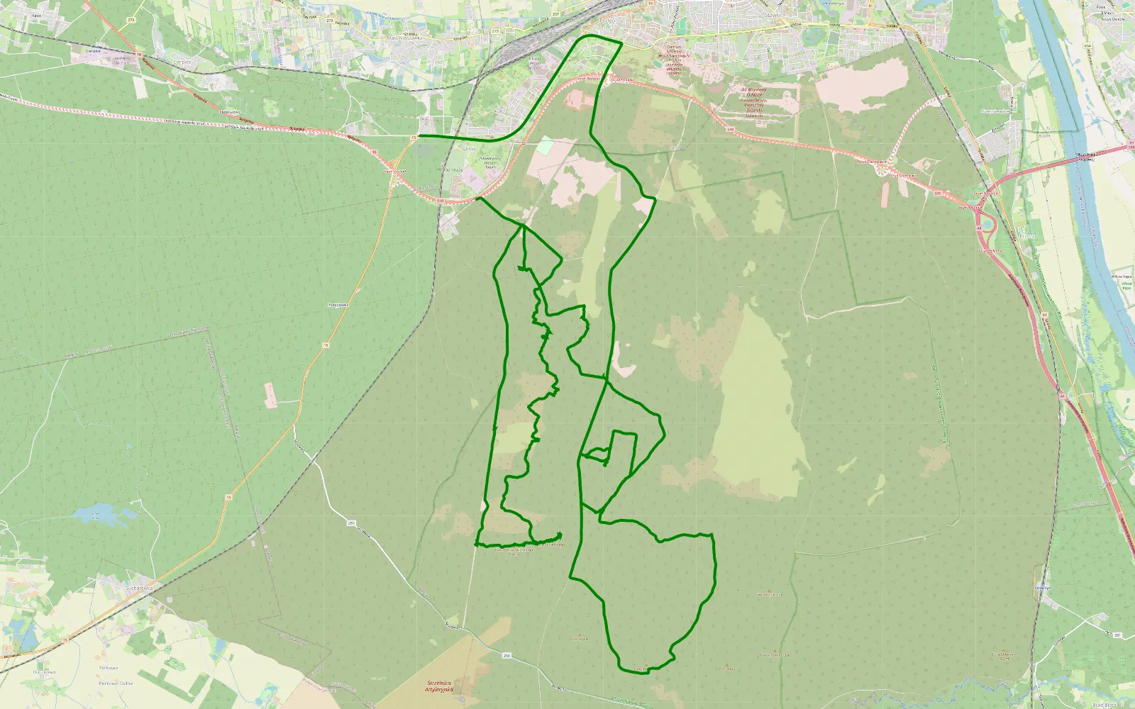Mapa trasy Poligon Toruń Off Road 4x4 - 44.9 km trasy offroad, Powiat Toruński