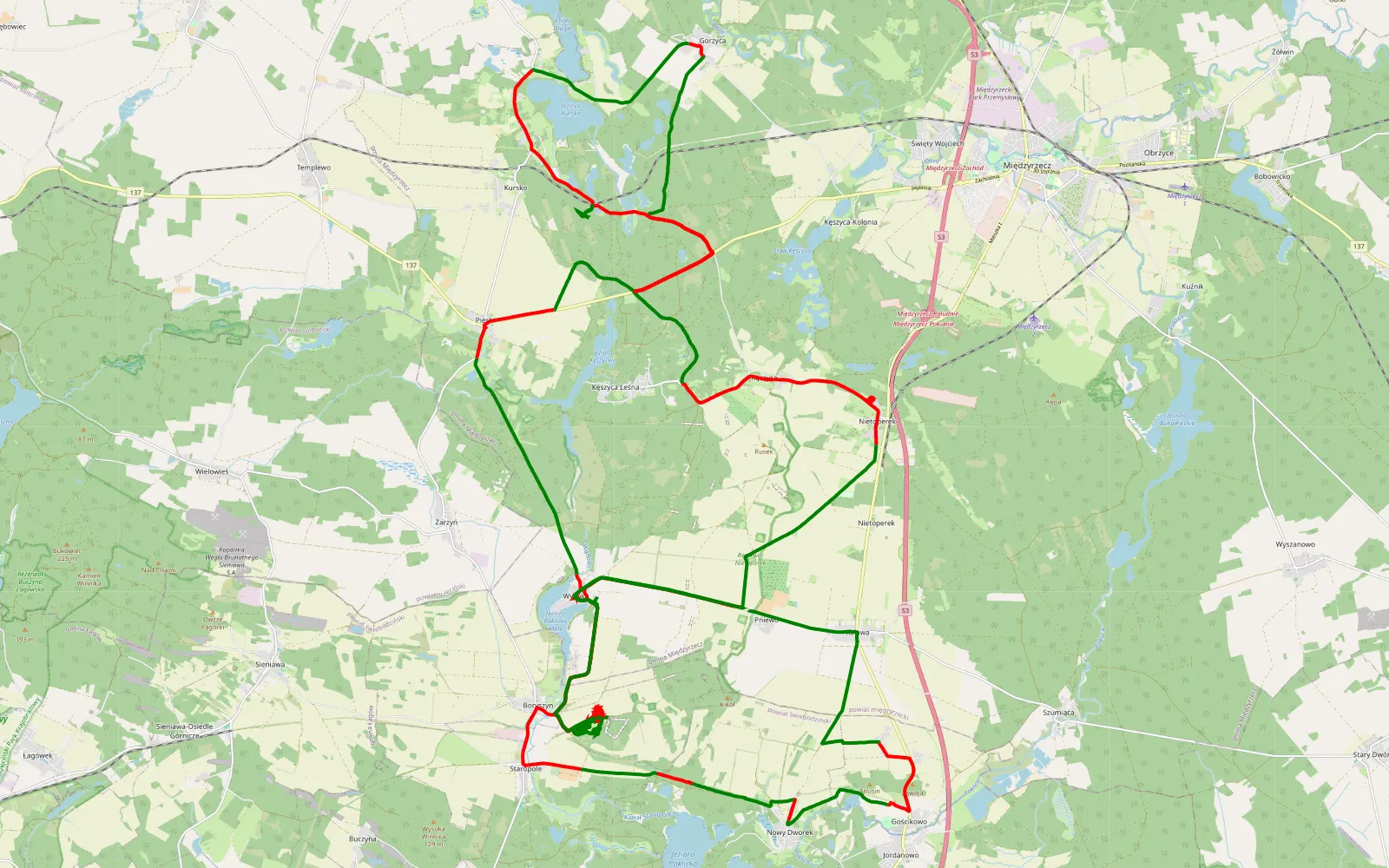Mapa trasy Rajd - 73.9 km trasy offroad, Powiat Międzyrzecki