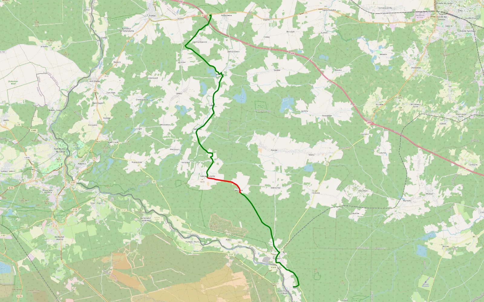Mapa trasy Bucze - 22.6 km trasy offroad, Powiat Żarski