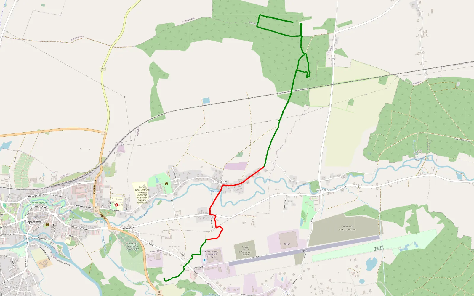 Mapa trasy Wiechlice - Nowa Kopernia - 8.7 km trasy offroad, Powiat Żagański