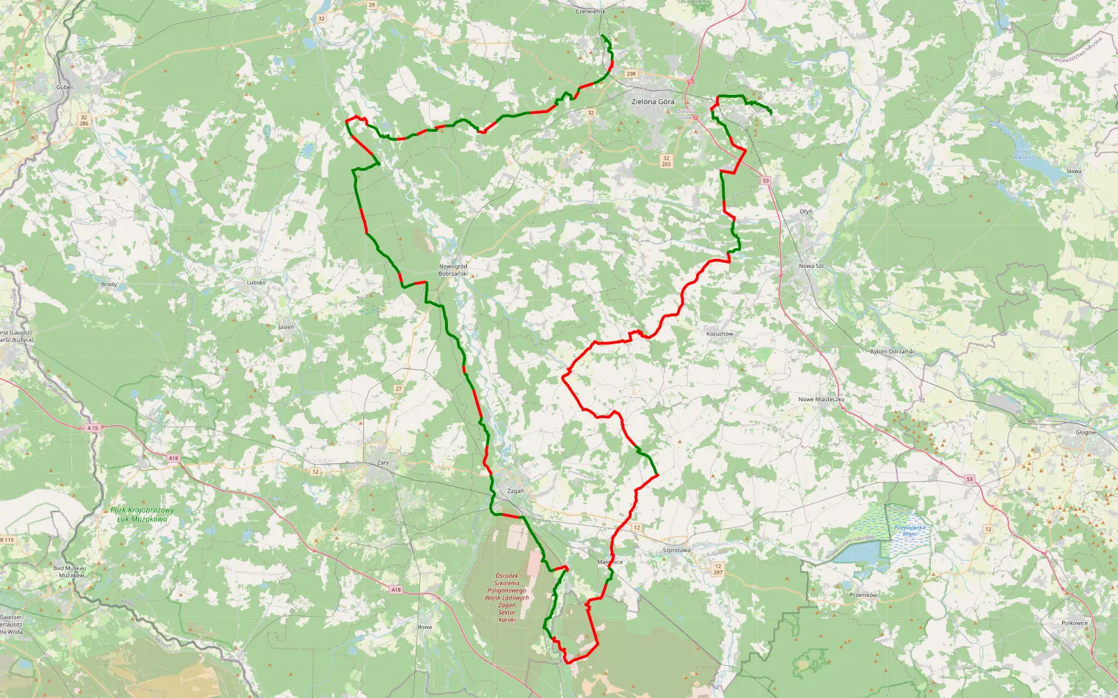 Map of Ploty - Droszków - 194.2 km offroad trail, Żagań County