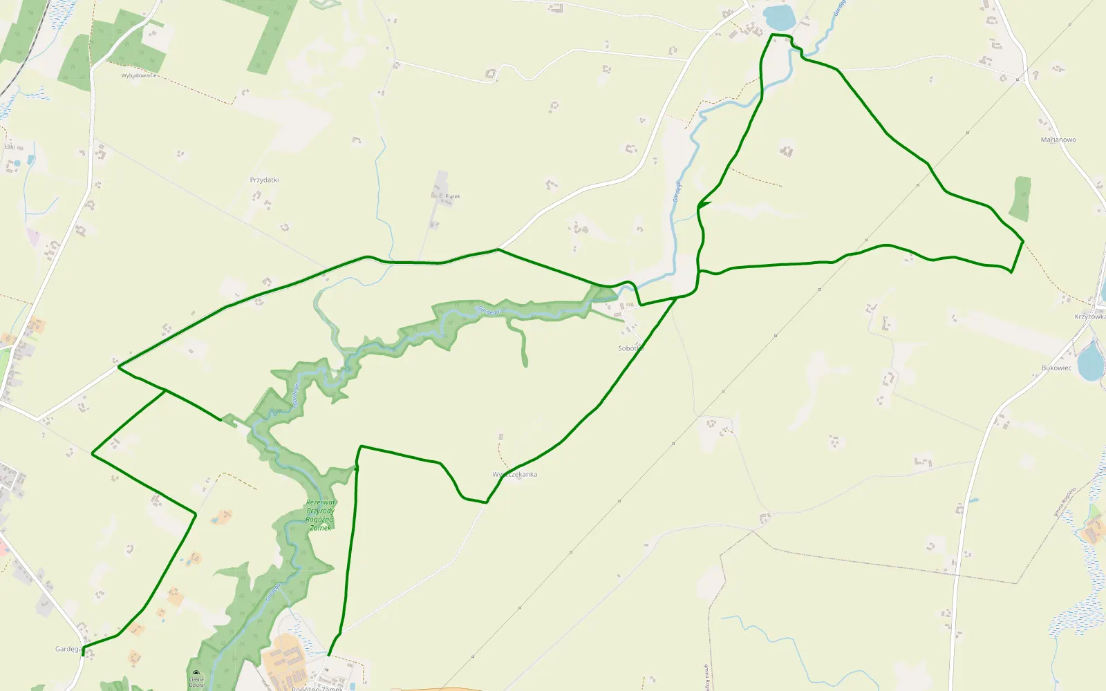 Mapa trasy Rogoźno-Zamek - 11.4 km trasy offroad, Powiat Grudziądzki