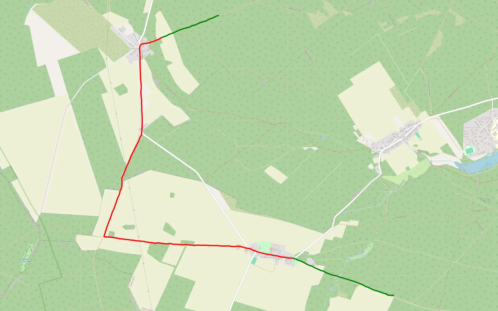 Mapa trasy Nowe Karcze - Zawisza - 8.5 km trasy offroad, Powiat Świebodziński