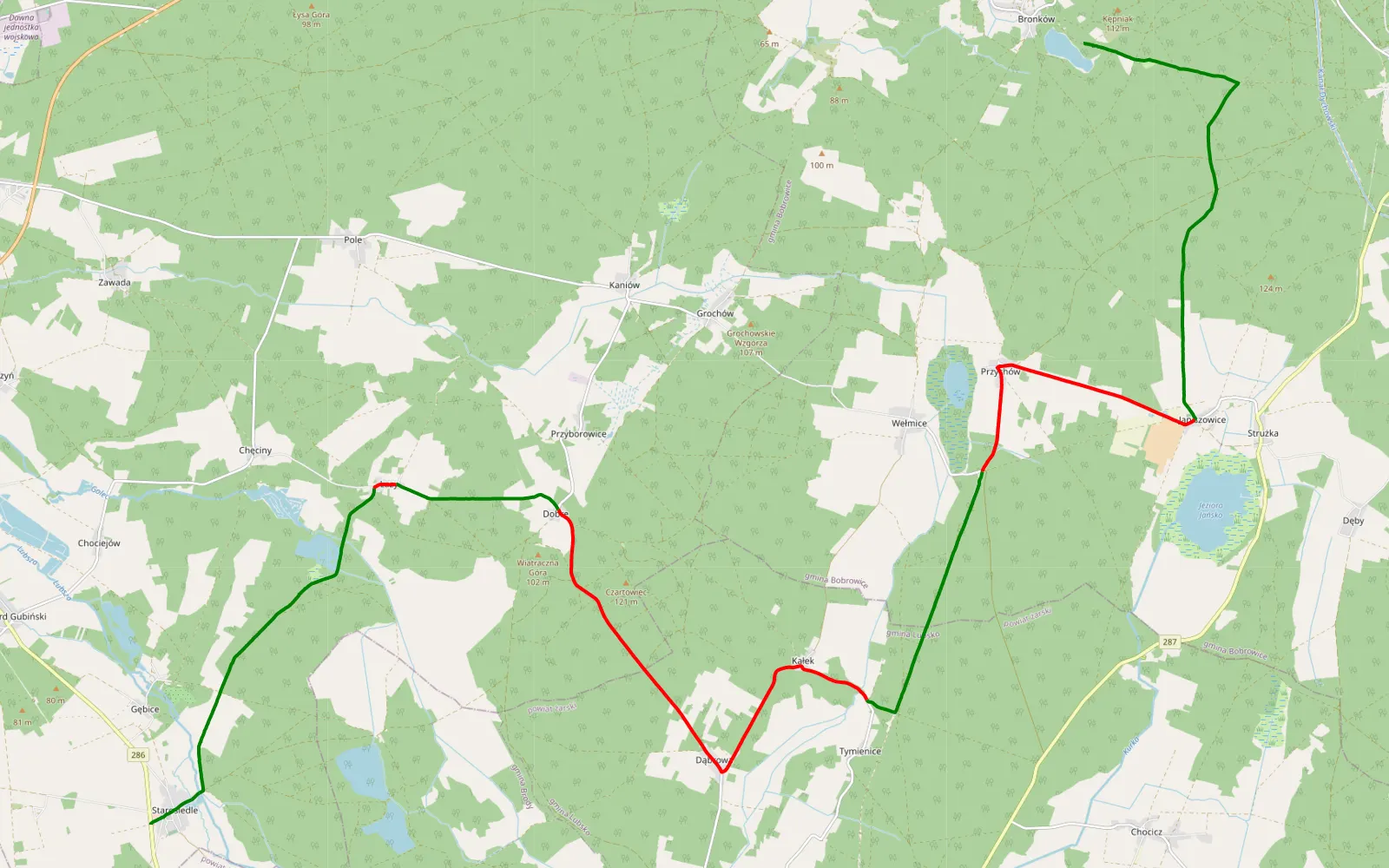Map of Bronków - Starosiedle - 32.9 km offroad trail, Krosno Odrzańskie County