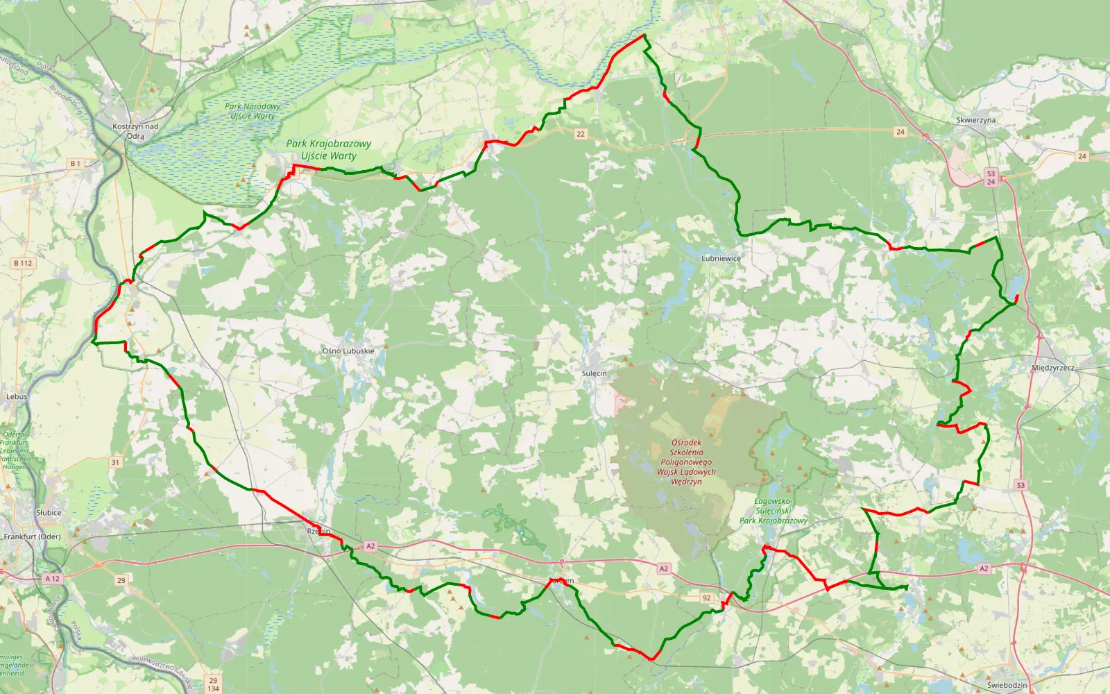 Map of Szybki Trip - 218.7 km offroad trail, Sulęcin County