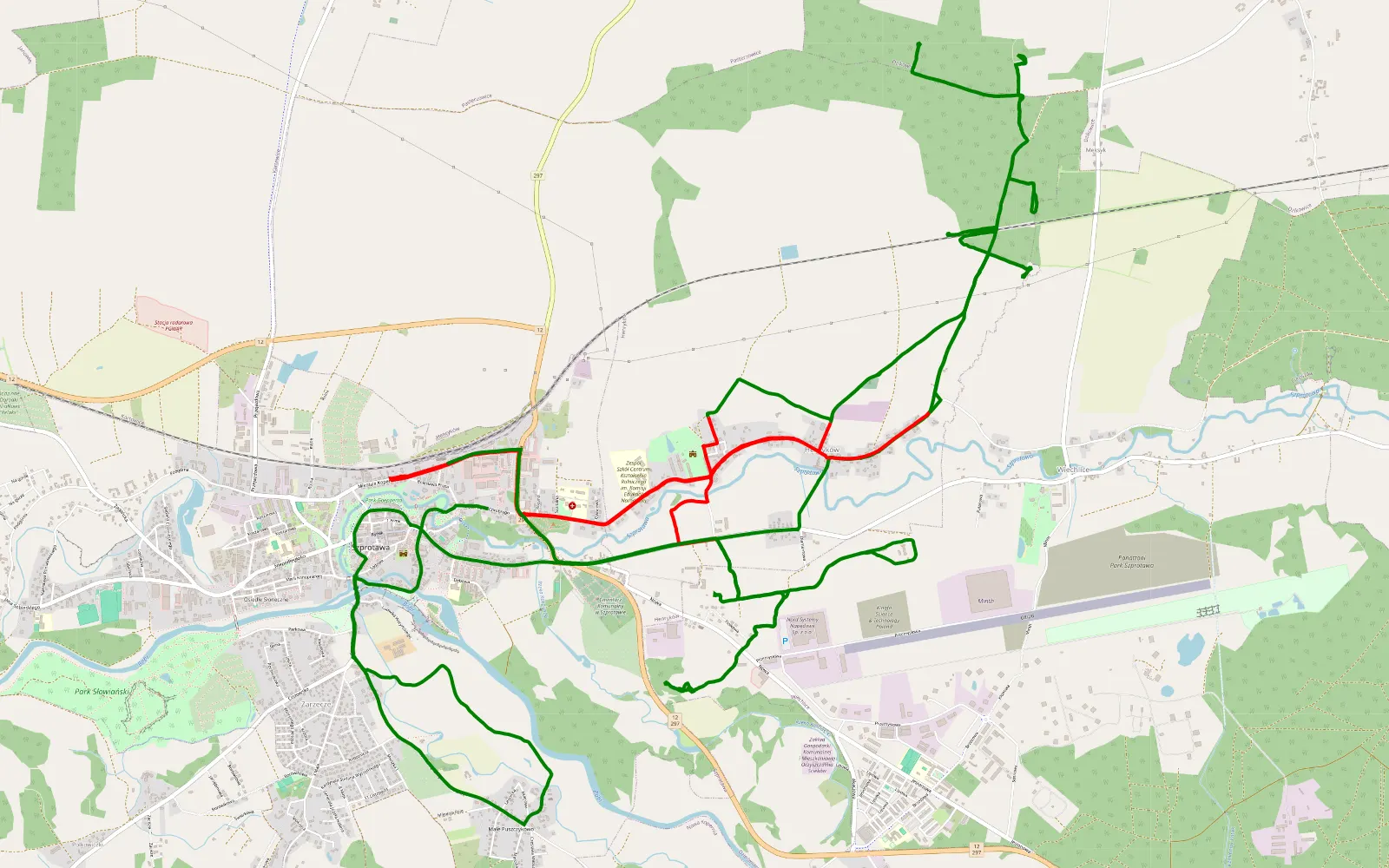 Mapa trasy Szprotawa - 23 km trasy offroad, Powiat Żagański