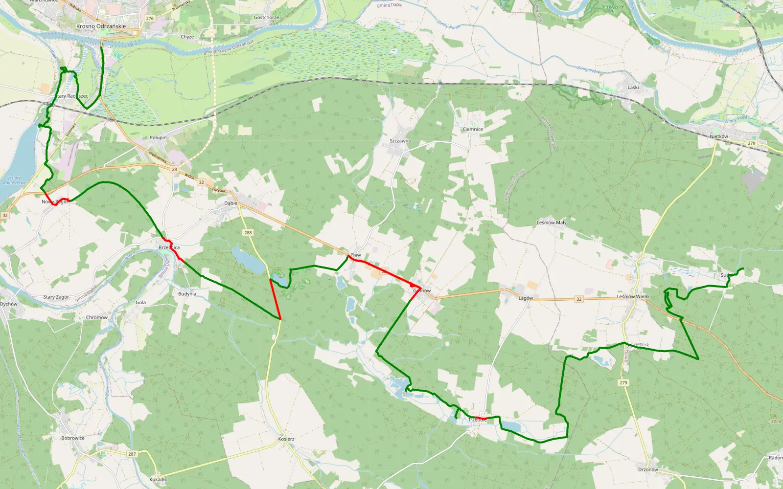 Map of Wąwóz Davida - 42.3 km offroad trail, Krosno Odrzańskie County