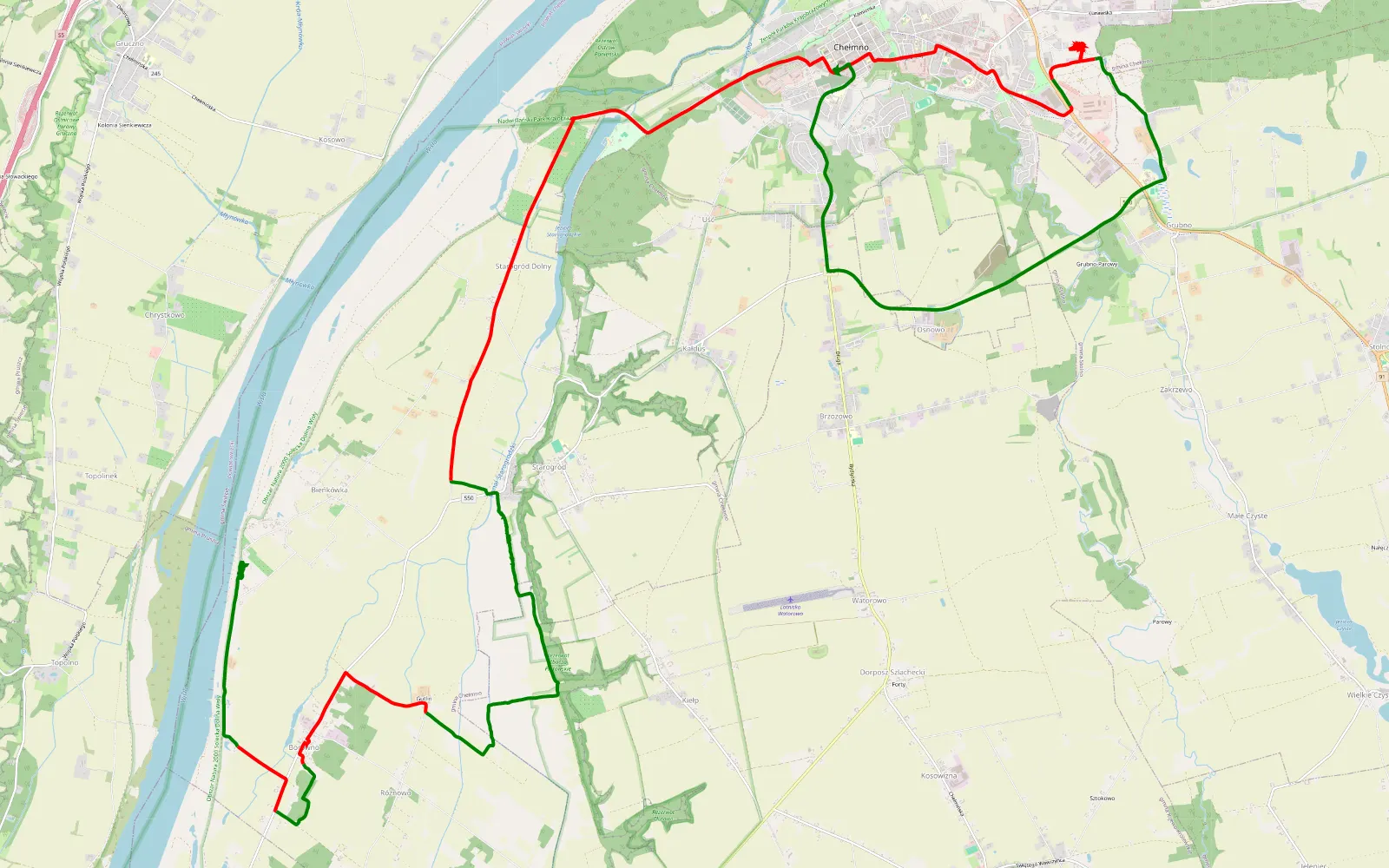 Map of Bieńkówka - Chełmno - 26.3 km offroad trail, Chełmno County