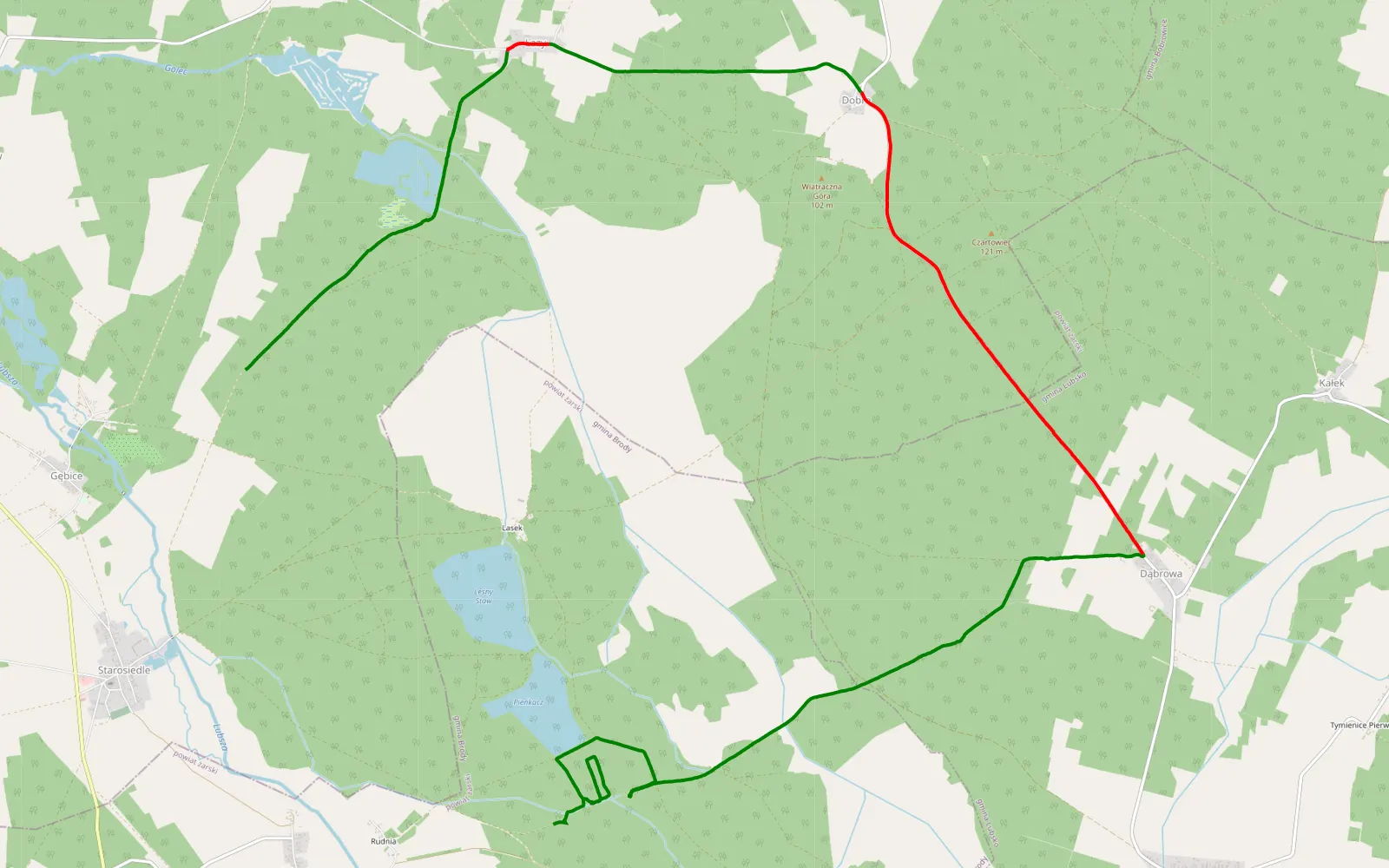 Map of Jałowice - Gębice - 18.1 km offroad trail, Żary County