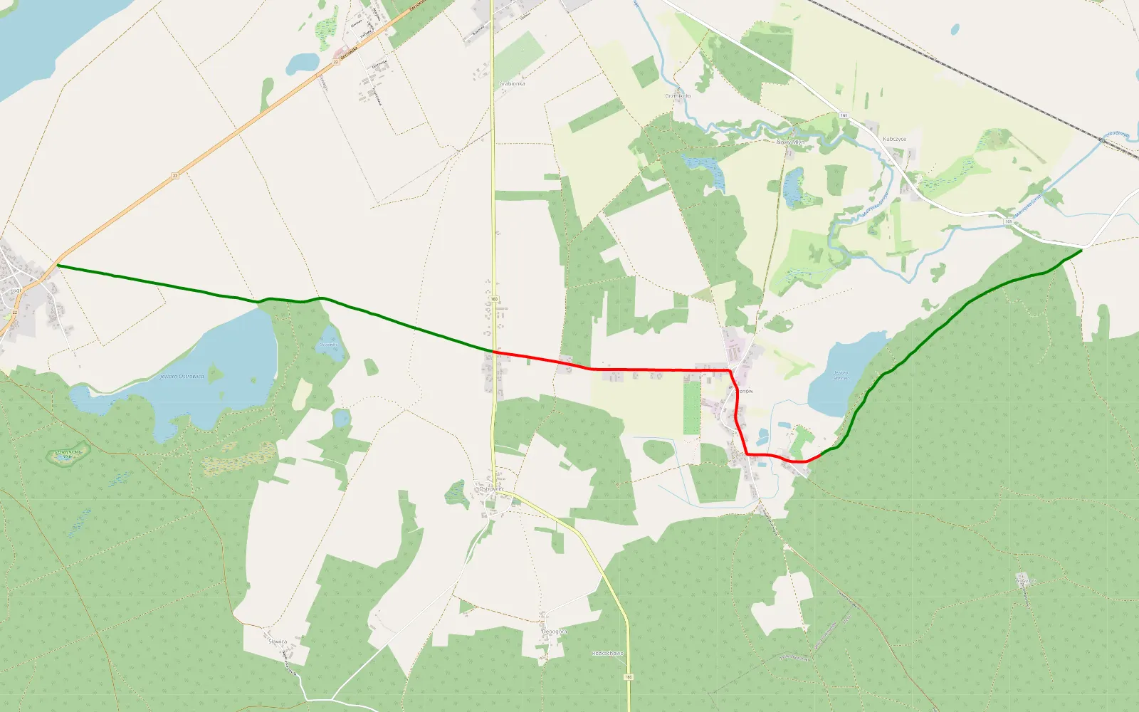 Mapa trasy Mierzęcin - Ługi - 9 km trasy offroad, Powiat Strzelecko-drezdenecki
