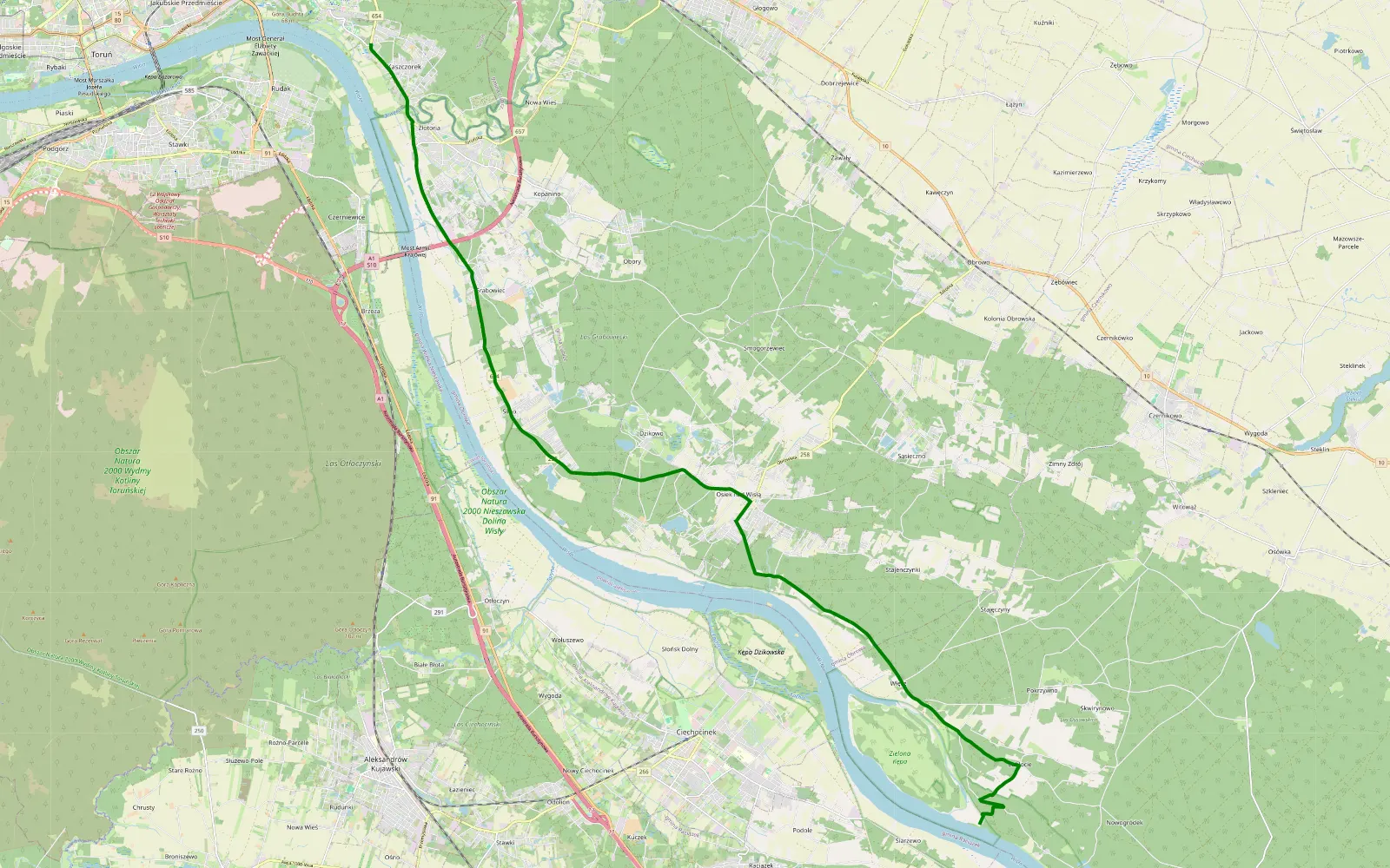 Mapa trasy Siarzewo - Kaszczorek - 7.3 km trasy offroad, Powiat Toruński