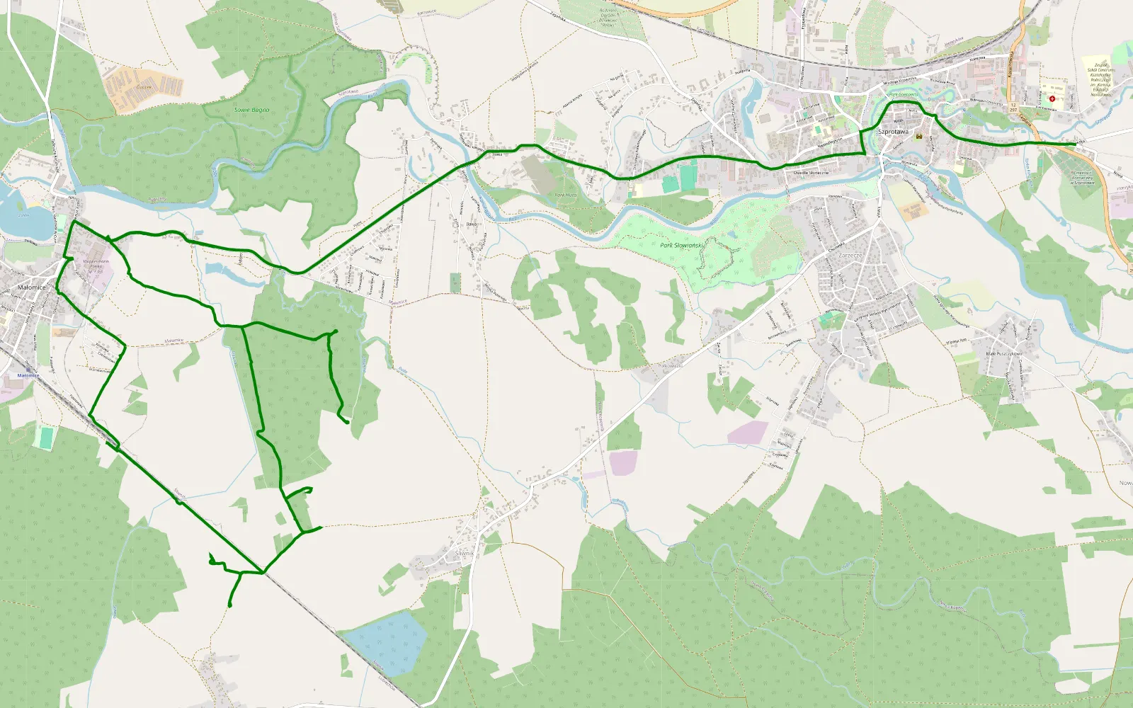 Mapa trasy Szprotawa - Iława - 10.7 km trasy offroad, Powiat Żagański