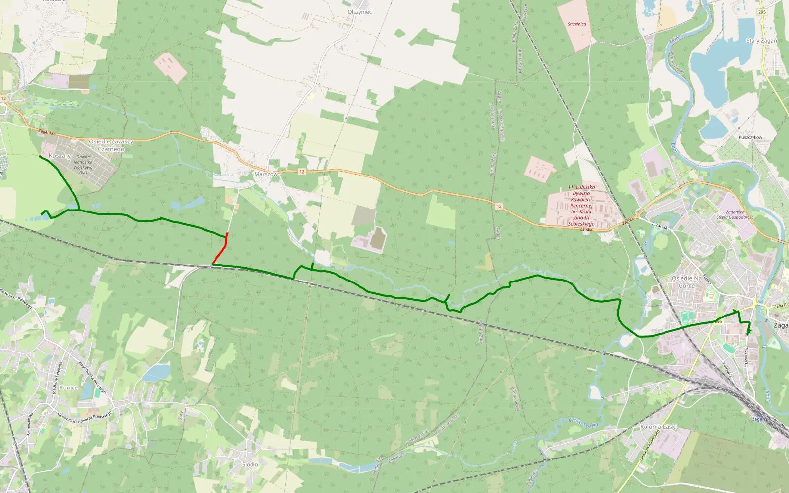 Map of Żagań - Gałków - 12.5 km offroad trail, Żary County