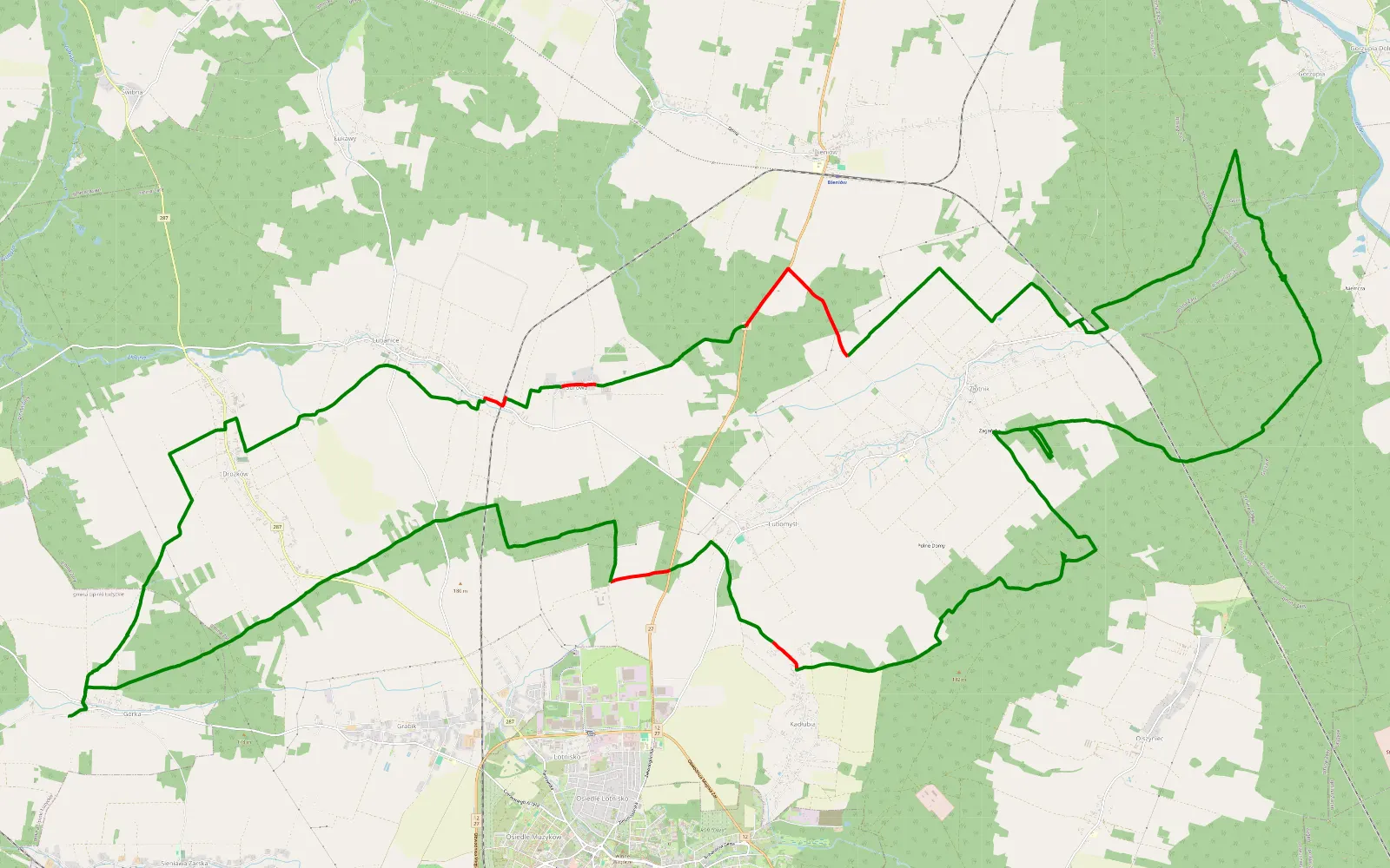 Map of Górka - Złotnik - 50.2 km offroad trail, Żary County